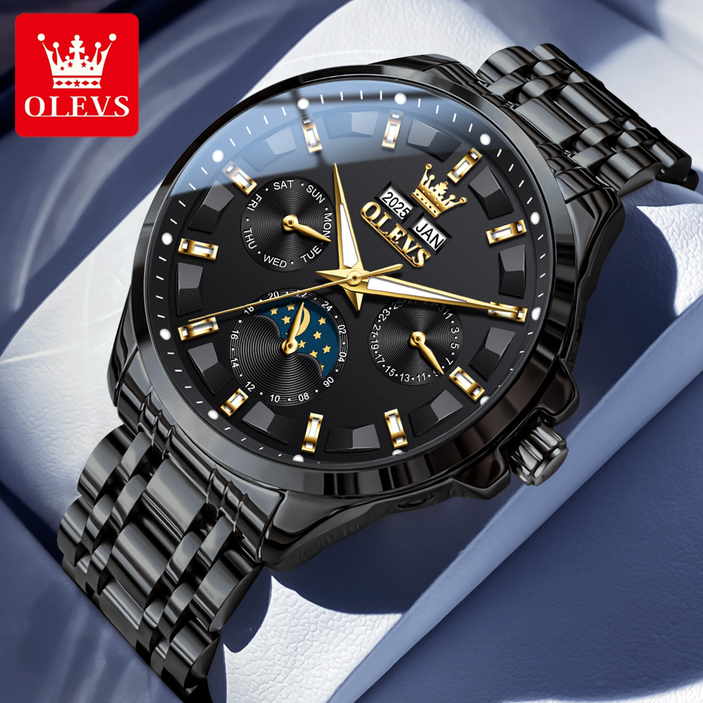 Luxury Watch Leather - OLEVS 7070 Automatic Watch Men Moon
