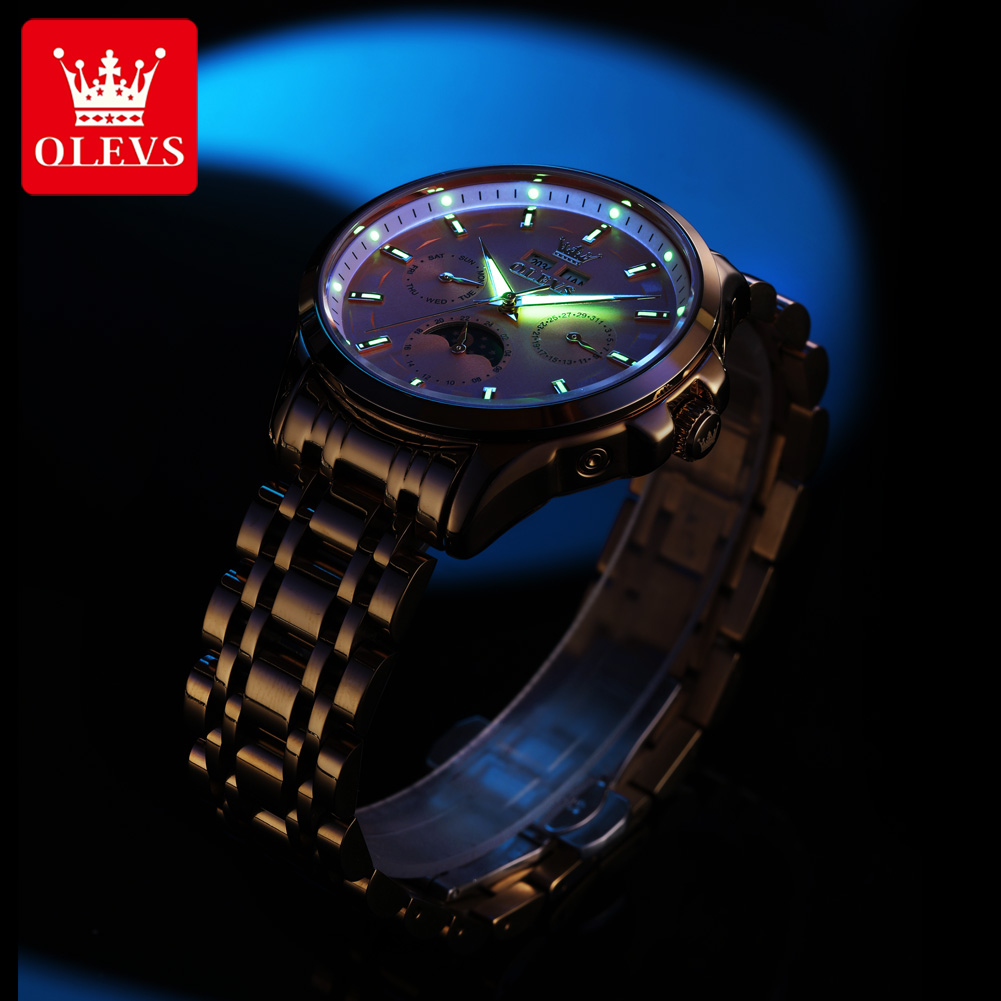 OLEVS 7070 Automatic Watch Men - Luxury Watch Leather incelemesi ve fiyatı