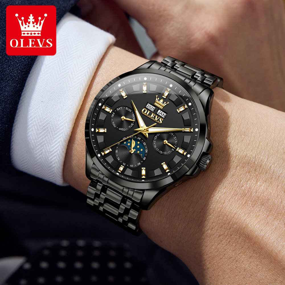 OLEVS 7070 Automatic Watch Men - Luxury Watch Leather incelemesi ve fiyatı