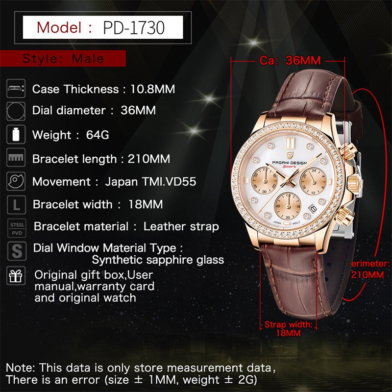 PAGANI DESIGN Women's Chronogr - Luxury Watch Leather incelemesi ve fiyatı