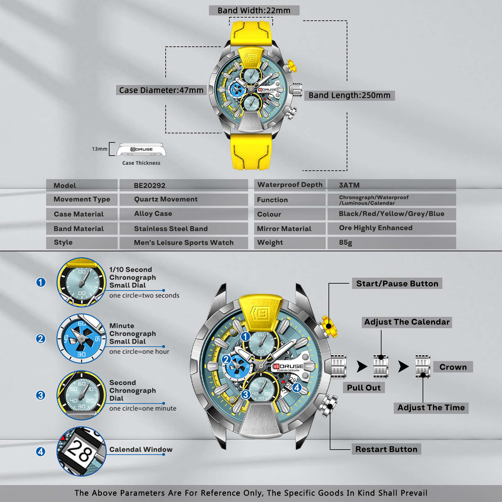 BORUSE Yellow Watches Men Wate - Luxury Watch It incelemesi ve fiyatı