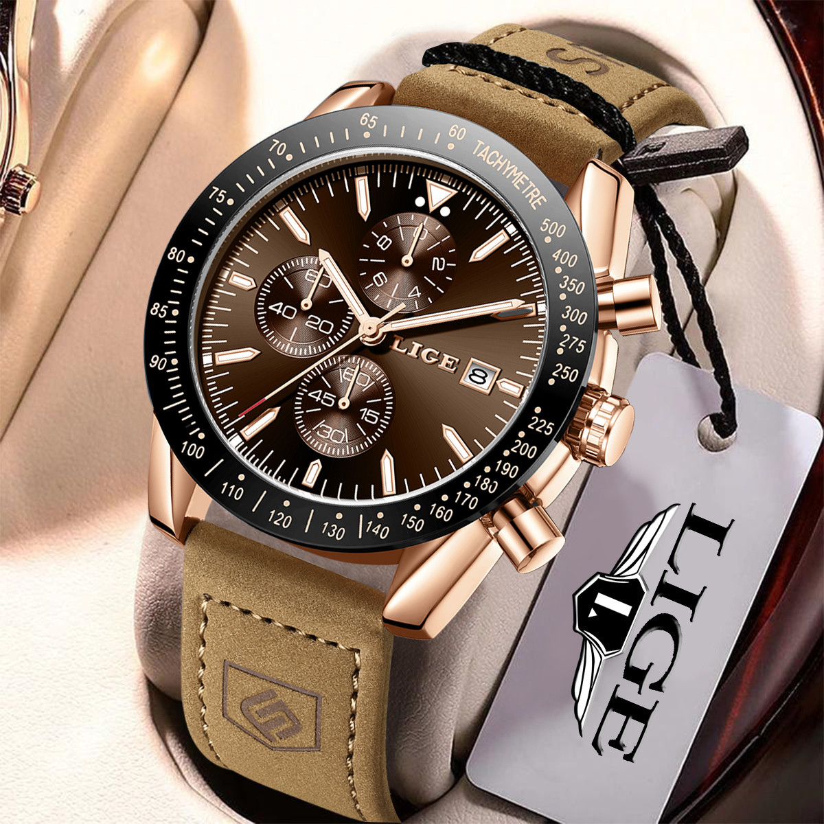 LIGE Leather Watches Men Fashi - Luxury Watch Leather incelemesi ve fiyatı
