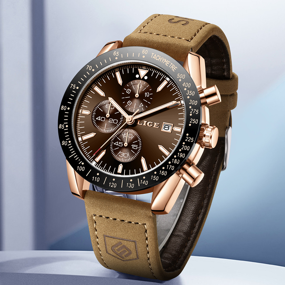 LIGE Leather Watches Men Fashi - Luxury Watch Leather incelemesi ve fiyatı