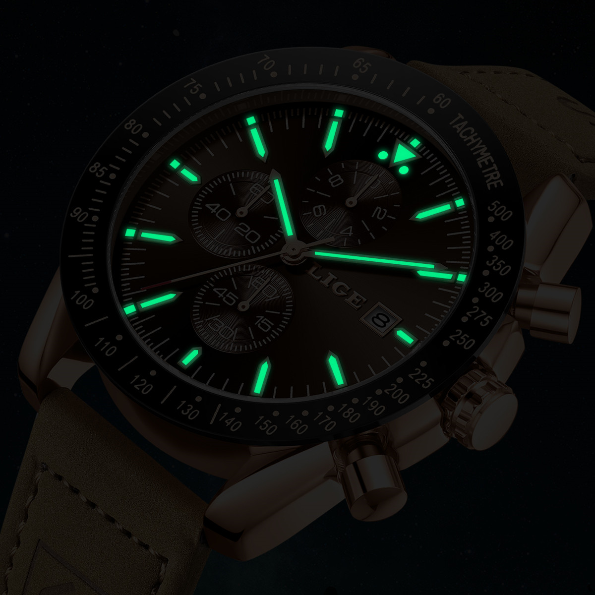 LIGE Leather Watches Men Fashi - Luxury Watch Leather incelemesi ve fiyatı